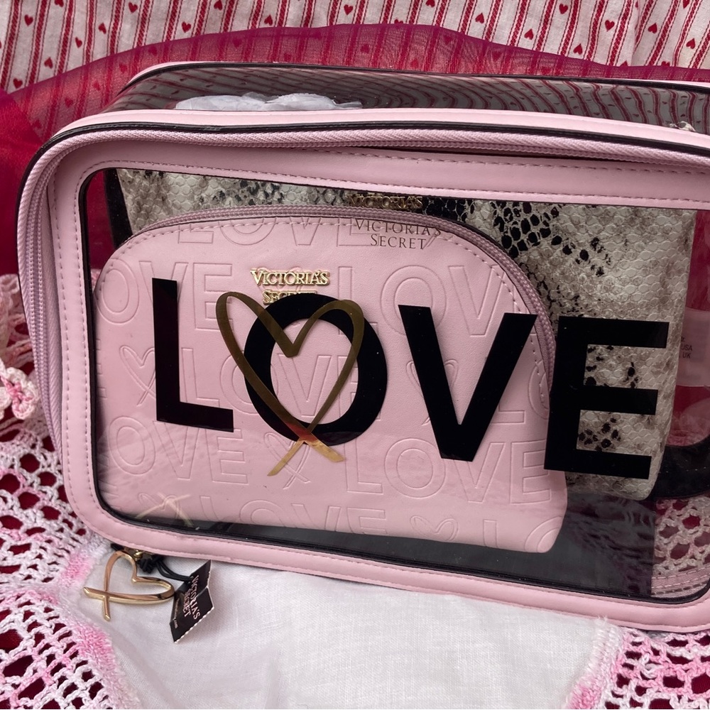 Victoria’s Secret Trio Makeup Toiletries Clutches-Brand New with Tags-Love Theme